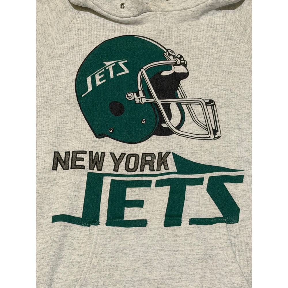 Vintage Fruit of the Loom New York Jets Hoodie Mens Large Gray Made in USA NFL - Picture 2 of 4